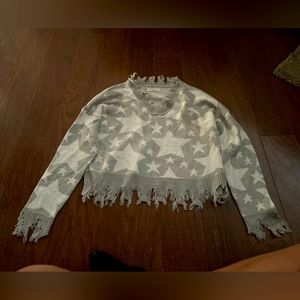 Full Circle Trends Women’s Gray White Star Print Crop Sweater Size Large